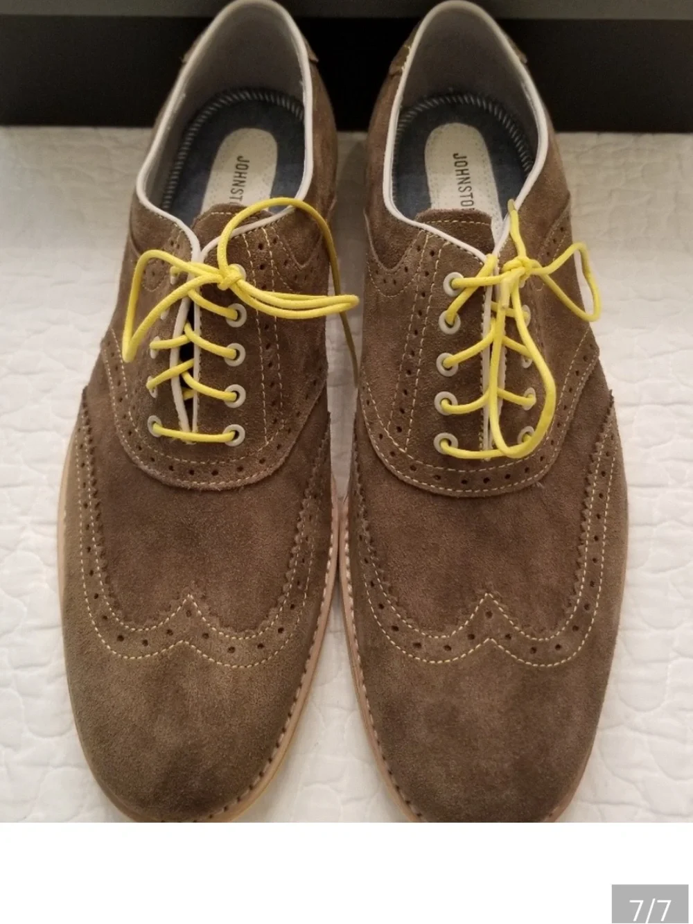 Johnston & Murphy Brown Suede Wingtip Oxfords with Yellow Accent
